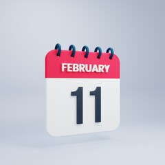 February Realistic Calendar Icon 3D Illustration Date February 11