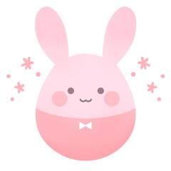 卵型のかわいいピンクのうさぎと花