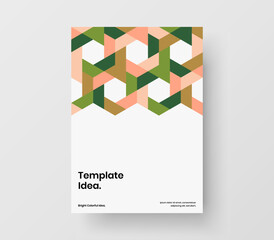 Vivid geometric tiles handbill template. Trendy cover design vector concept.