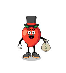 chili pepper mascot illustration rich man holding a money sack