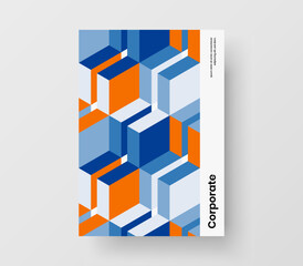 Minimalistic brochure A4 design vector template. Colorful mosaic shapes postcard illustration.