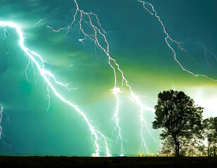 Naklejka na ściany i meble Lightning in the Sky created with Generative AI Technology