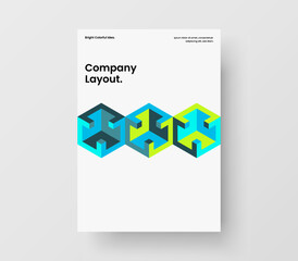 Simple mosaic shapes flyer template. Vivid company cover A4 design vector illustration.