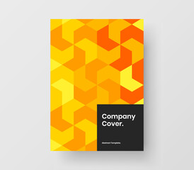 Original annual report design vector template. Unique mosaic hexagons corporate cover layout.