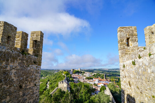 View of the village of &Oacute;bidos from its city walls, Portugal 
