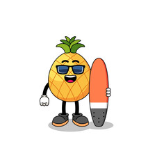 Mascot cartoon of pineapple as a surfer
