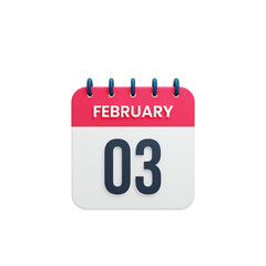 February Realistic Calendar Icon 3D Illustration Date February 03