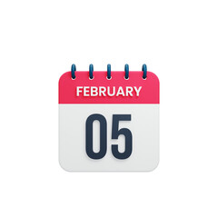 February Realistic Calendar Icon 3D Illustration Date February 05