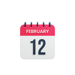 February Realistic Calendar Icon 3D Illustration Date February 12