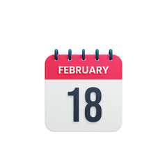 February Realistic Calendar Icon 3D Illustration Date February 18