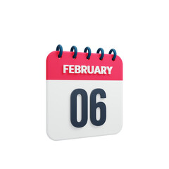 February Realistic Calendar Icon 3D Illustration Date February 06