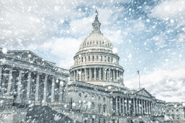 Fototapeta na wymiar Capitol building in Washington D.C. during snow storm