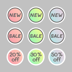 Sale stickers. Bright set of discount lables, promotional badges, price tags, special offers.