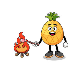 Illustration of pineapple burning a marshmallow