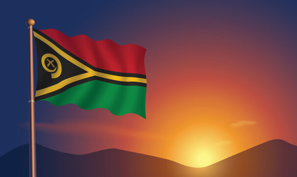 Vanuatu flag sunset background  Vector Illustration