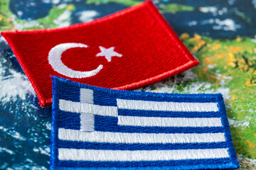 Turkey and Greece flags, concept, countries' mutual relations, politics and economy, disputed areas