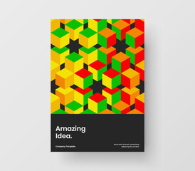 Unique annual report A4 vector design template. Bright geometric hexagons pamphlet layout.