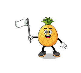 Cartoon Illustration of pineapple holding a white flag