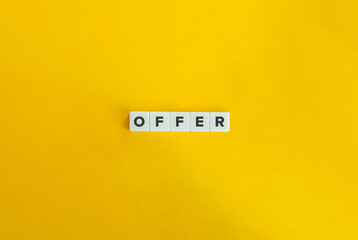 Offer Banner and Concept. Block Letter Tiles on Yellow Background. Minimal Aesthetics.
