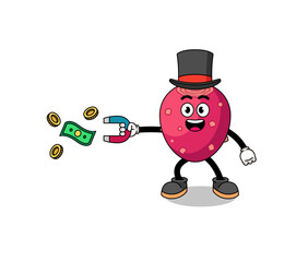 Character Illustration of prickly pear catching money with a magnet
