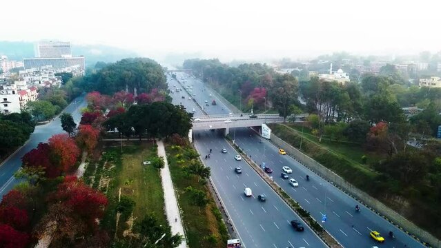 Arial view of Islamabad the capital city of Pakistan taken on 04th December 2022 over  Islamabad Expressway