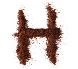 Ground coffee in shape letter H isolated on white, clipping path