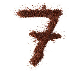 Ground coffee in shape number 7, seven isolated on white, clipping path
