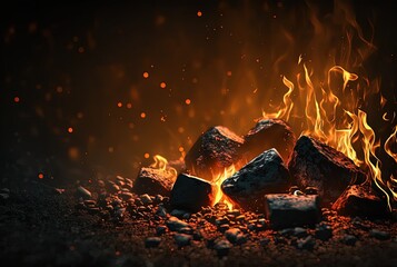 Naklejka premium illustration of flame in fireplace with dim light atmosphere, background, backdrop 