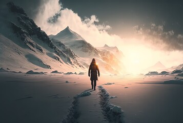 Obraz premium illustration of someone walking on snow winter trail 