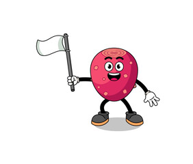 Cartoon Illustration of prickly pear holding a white flag