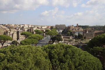 Panoramic view of the ruins of the ancient Rome, Italy