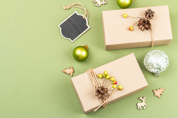 Zero waste gift concept. Handcrafted eco style, natural New Year, Thanksgiving, Valentines Day decor