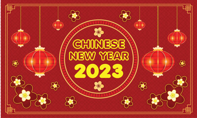 Naklejka premium Happy Chinese new year 2023 beautiful decorations with lunar and Chinese Greeting Card design