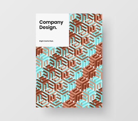 Clean cover A4 design vector layout. Creative geometric hexagons handbill illustration.