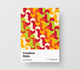 Amazing geometric hexagons cover layout. Vivid pamphlet A4 vector design template.