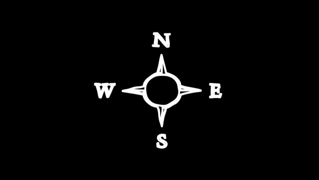 Compass rose or windrose or Rose of the Winds animation. White Highlight Elements. Doodle loop animation.  doodle style on transparent background. Jittery Artistic Motion. scribble animation. 