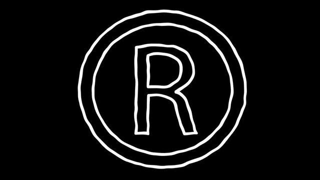 Symbol of a registered trademark. White Highlight Elements. Doodle loop animation.  doodle style on transparent background. Jittery Artistic Motion. scribble animation. 