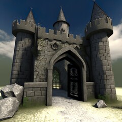 castle gate  and castle of stone history time clouds middle ages
