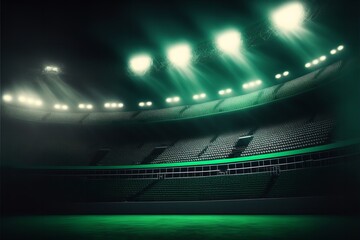 Sports background in night. Football, Cricket stadium in a defocused 3d lighting background.