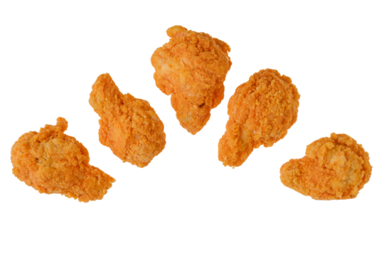 Overhead view of semifinished frozen chicken drumsticks ready for deep frying