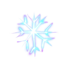 Obraz premium Blue glowing transparent snowflake, isolated icon. Merry Christmas and Happy New Year. Simple neon light. Shining winter, xmas lamp. Fluorescent, luminescent illumination. Png