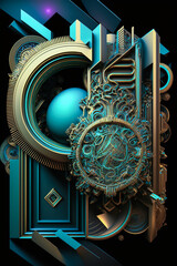 steampunk style,  abstract cyan object , AI generated