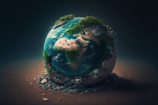 Concept of plastic world. Earth contamination with garbage.