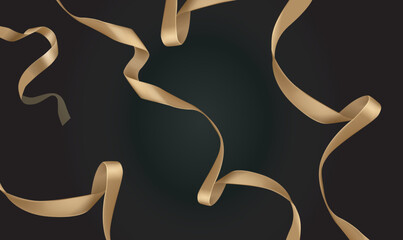 Vector abstract golden ribbon silk strips vector