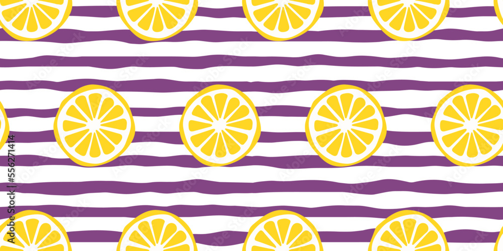 Aufkleber pattern of lemon slices - citrus illustration repeating on a striped background. for seamless print 