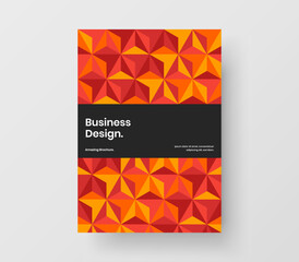 Bright company brochure A4 design vector concept. Simple geometric tiles corporate cover illustration.