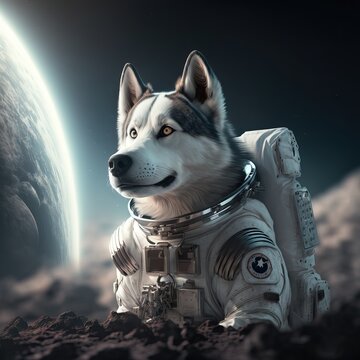 Dogs On The Moon In Space Suit