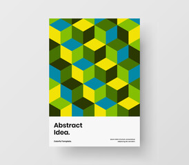 Isolated annual report A4 vector design illustration. Minimalistic mosaic shapes pamphlet layout.