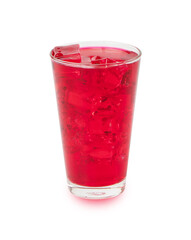Clean water red nectar in a glass with ice drinking isolated on white background. to prepare for drink. At parties or refreshing drinks at various festivals all over the world.
