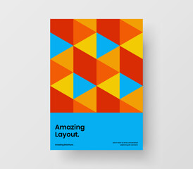 Premium geometric tiles company brochure layout. Vivid magazine cover vector design illustration.